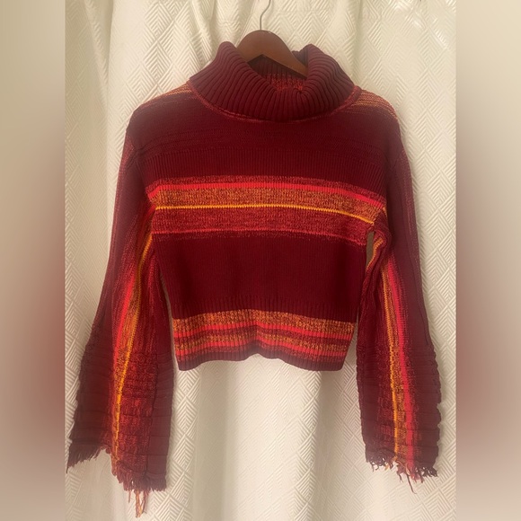 Free People Sweaters - Free People Burgundy and Orange Striped Turtleneck Sweater